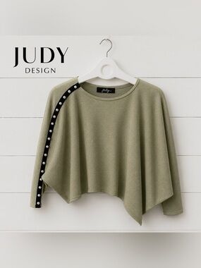 Judy by Judy Design sage green pearl-trimmed crop top - one size (S–XL)